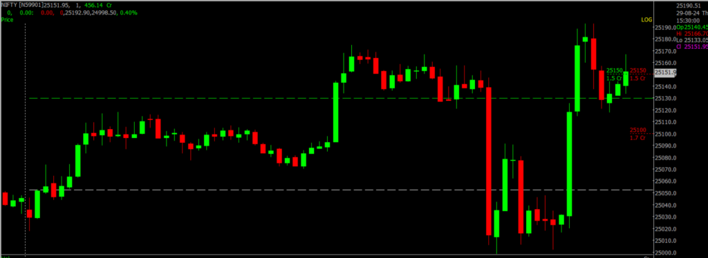 The image displays Intraday version of the Nifty Stock Market chart, used for predicting on August 30, 2024
