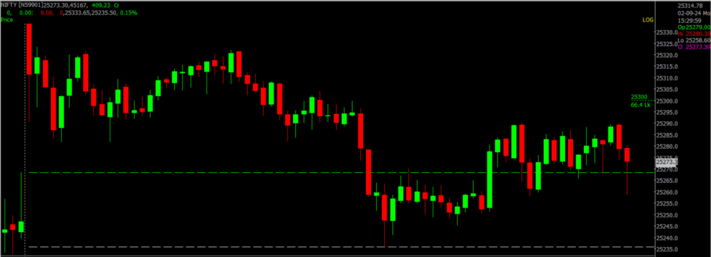 The image displays Intraday version of the Nifty Stock Market chart, used for predicting on September 03, 2024